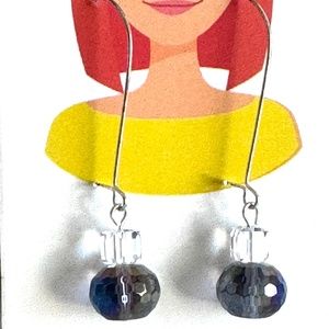 NWOT - Purple AB and Clear Cube Glass Earrings with Long Silver Hooks #394